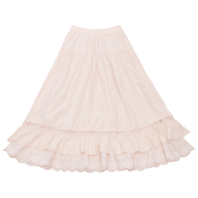 Dreamy Sea Salt Magnolia Forest-Style Lace Tiered Skirt, Fresh Everyday Shirt & Embroidered Vest, Elegant Original Design