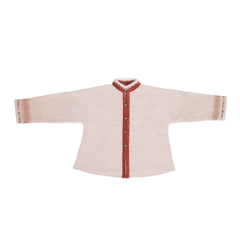 Dreamy Cloud Song Ming-Style Round-Neck Half-Sleeve Long Jacket, Fleece-Lined for Fall & Winter, Heavy Embroidery, Pleated Skirt, Tassels, Zhuang Ethnic Style