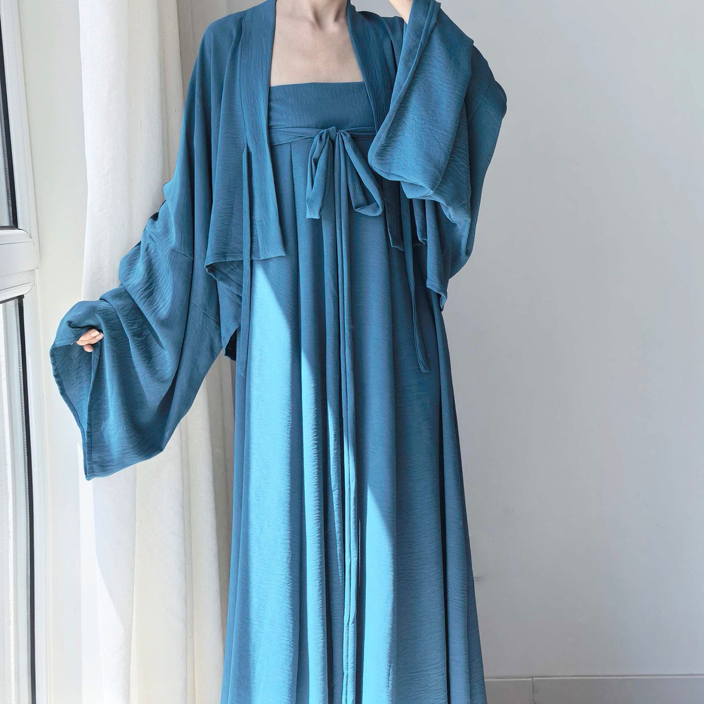 Dark Sleeve Fragrance [Distant Mountain Indigo] Blue Famen Temple Short Top & Chest-Level 8-Piece Skirt Hanfu Women Daily Commute