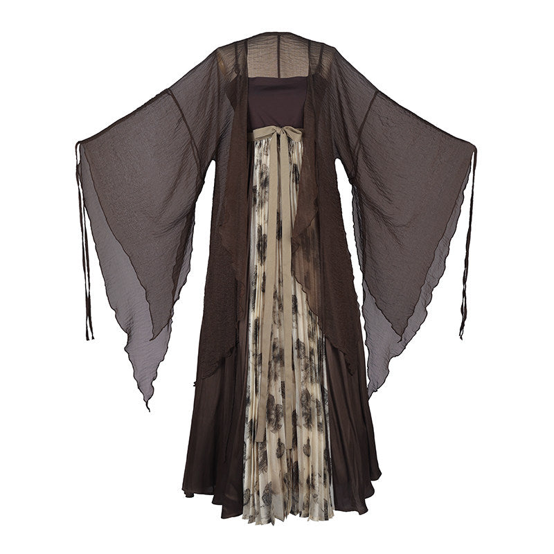 Nimeng Dead Leaf Butterfly Chinese Original Hezi-style Modified Hanfu Dress, Han Elements, Casual Irregular Wide Sleeves Summer