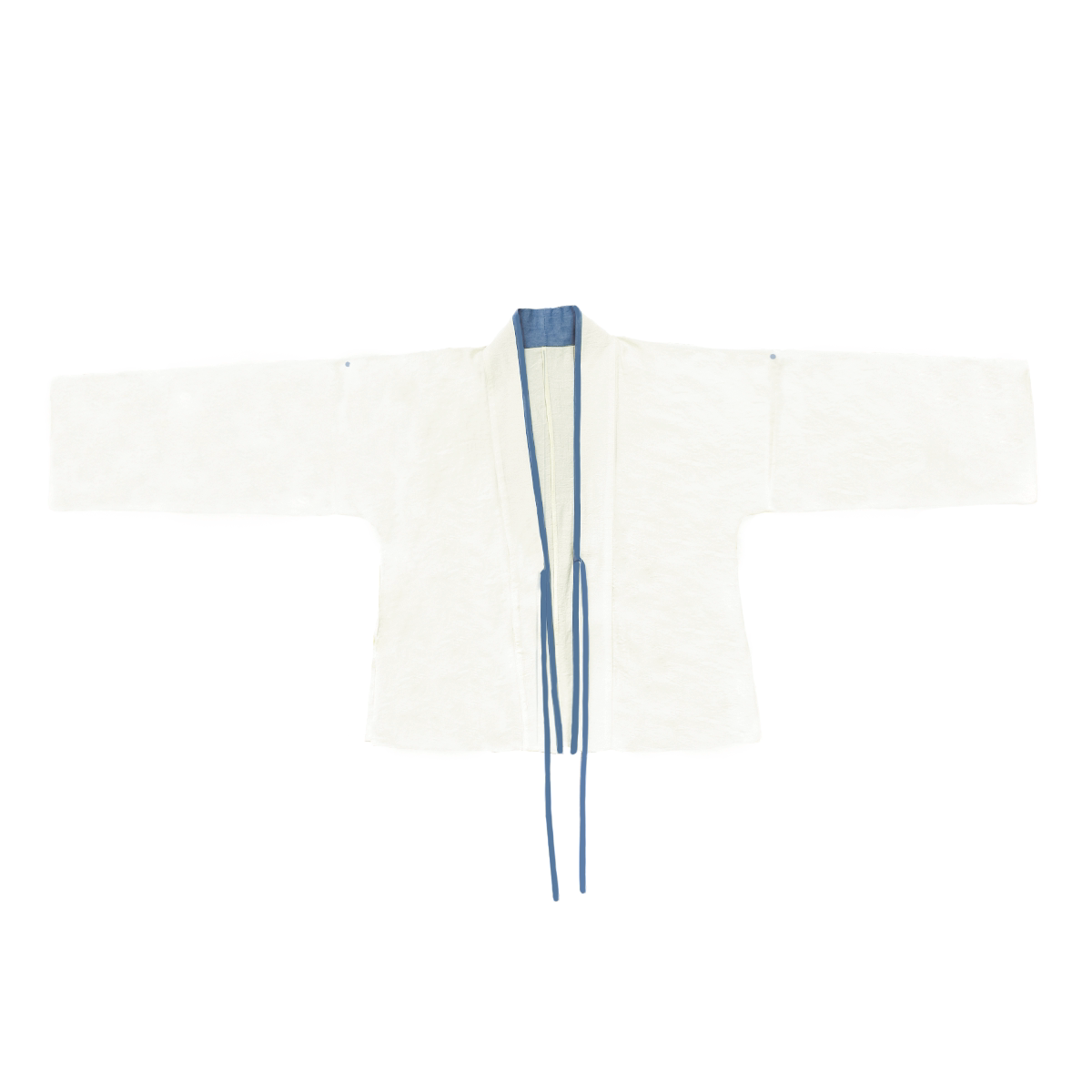 Nimeng Kongqing Original Hanfu Song-style Open-front Jacket w/ Roll-up Sleeves, Elastic Waist Wide-leg Song Pants, Denim Vintage Casual