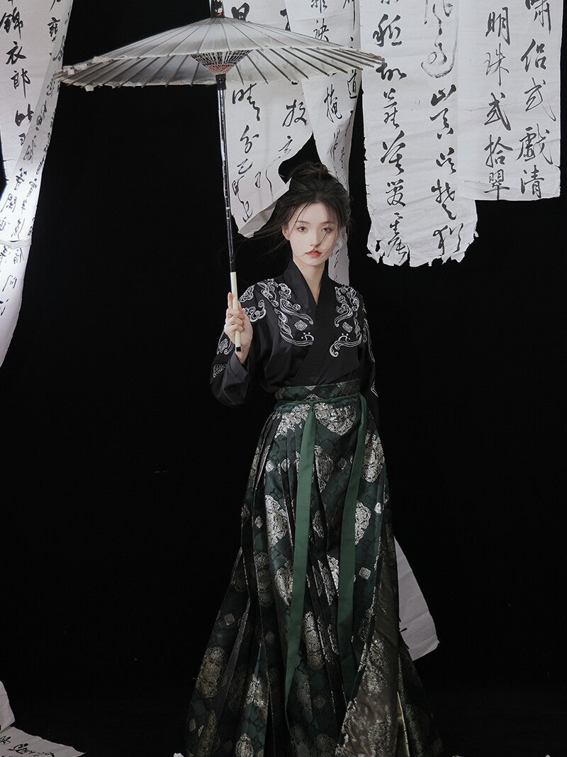 Anxiu Yingxiang Original [Hundred Blessings] Ming-style Hanfu Plane-sleeve Short Jacket & Gold Brocade Mamianqun - Women's Spring/Summer Daily