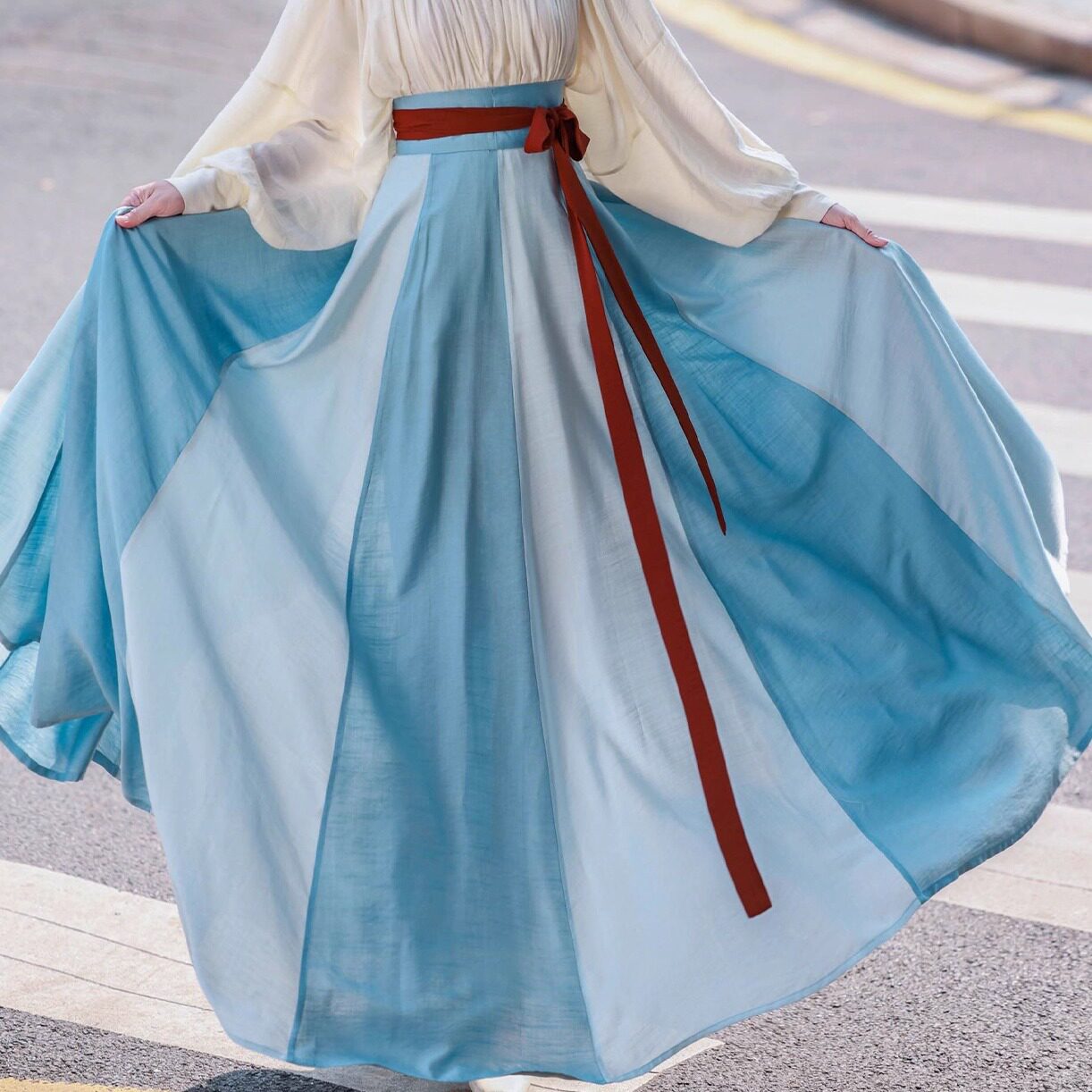 Nimeng Rainbow After Rain Original Chinese-style Sweetheart Neck Shirt & Tang Hanfu Color-blocked Skirt, Simple Daily, Loose Fit