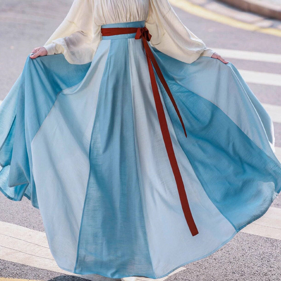 Nimeng Rainbow After Rain Original Chinese-style Sweetheart Neck Shirt & Tang Hanfu Color-blocked Skirt, Simple Daily, Loose Fit