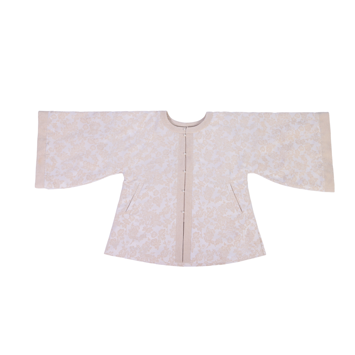 Nimeng (Rouhua) Original Ming-style Hanfu Round-collar Half-sleeve Short Jacket, Fleece-lined, with Pockets, Thick Everyday Outerwear for Fall&Winter
