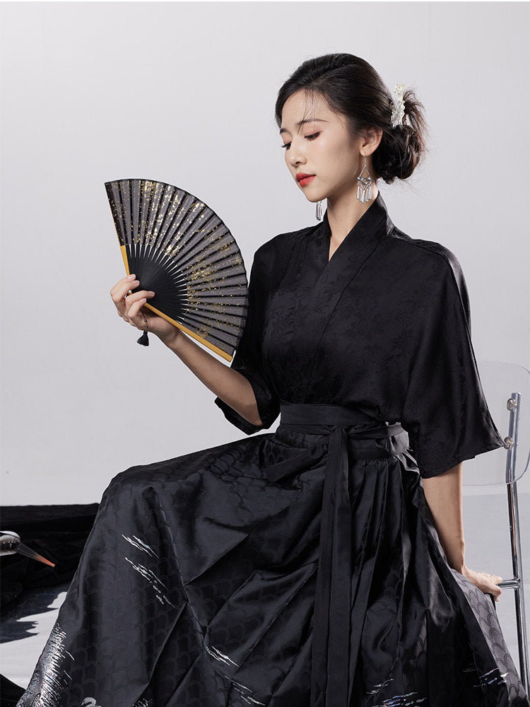 Anxiu Yingxiang Original Hanfu Song Style Cross-Collar Jacquard Short Sleeve Summer Lightweight