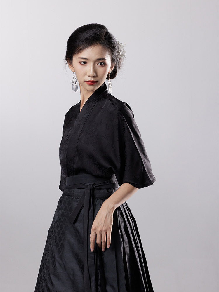 Anxiu Yingxiang Original Hanfu Song Style Cross-Collar Jacquard Short Sleeve Summer Lightweight