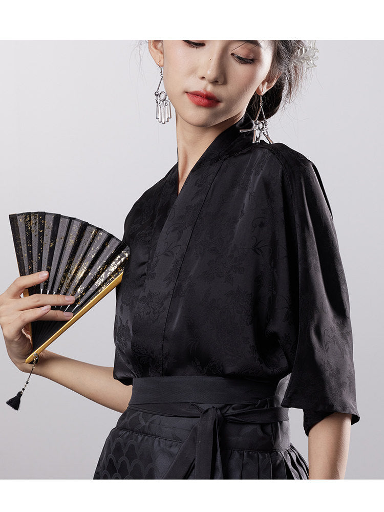 Anxiu Yingxiang Original Hanfu Song Style Cross-Collar Jacquard Short Sleeve Summer Lightweight
