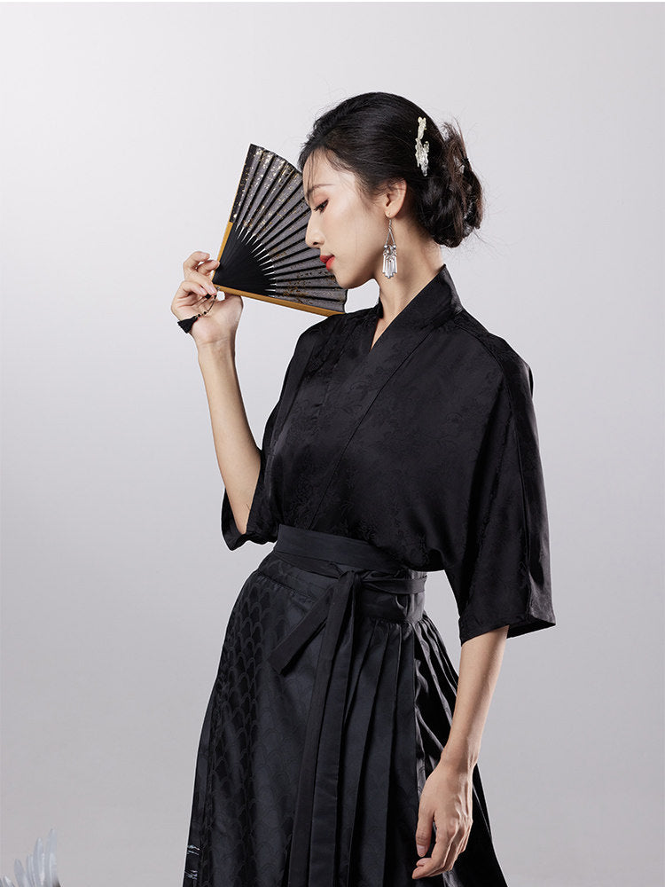 Anxiu Yingxiang Original Hanfu Song Style Cross-Collar Jacquard Short Sleeve Summer Lightweight