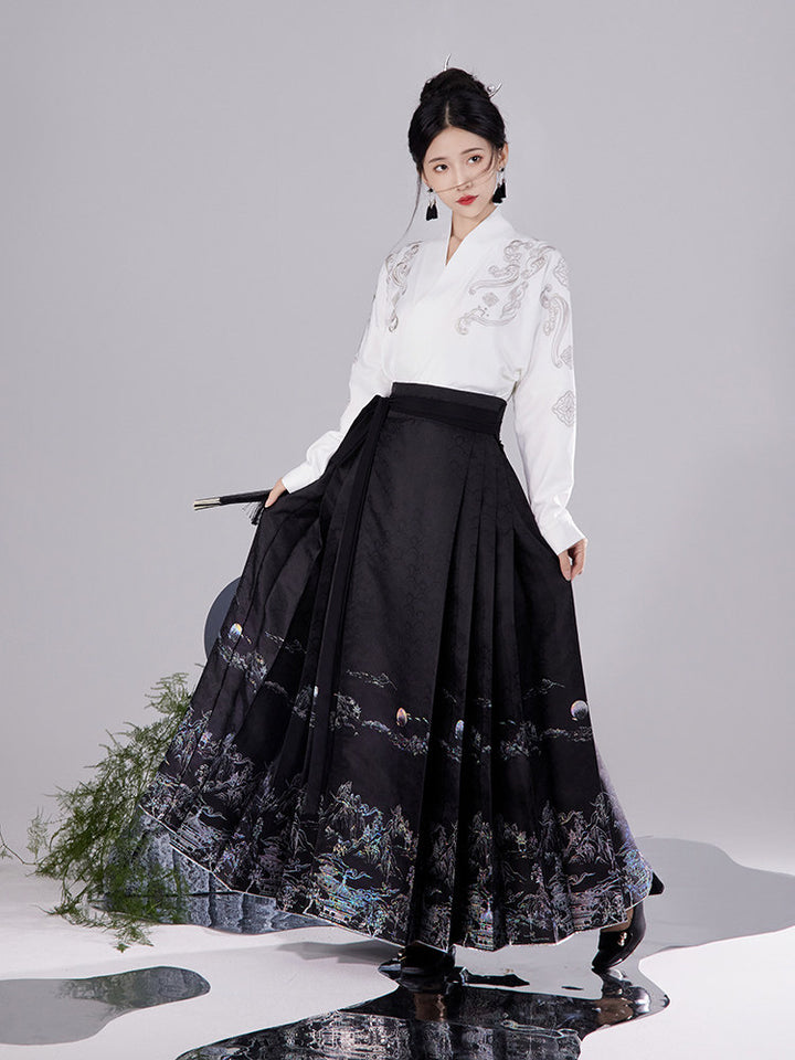 Original Luodian & Silver Thread New Chinese Mamianqun Skirt Set, Daily Commute Ming Hanfu