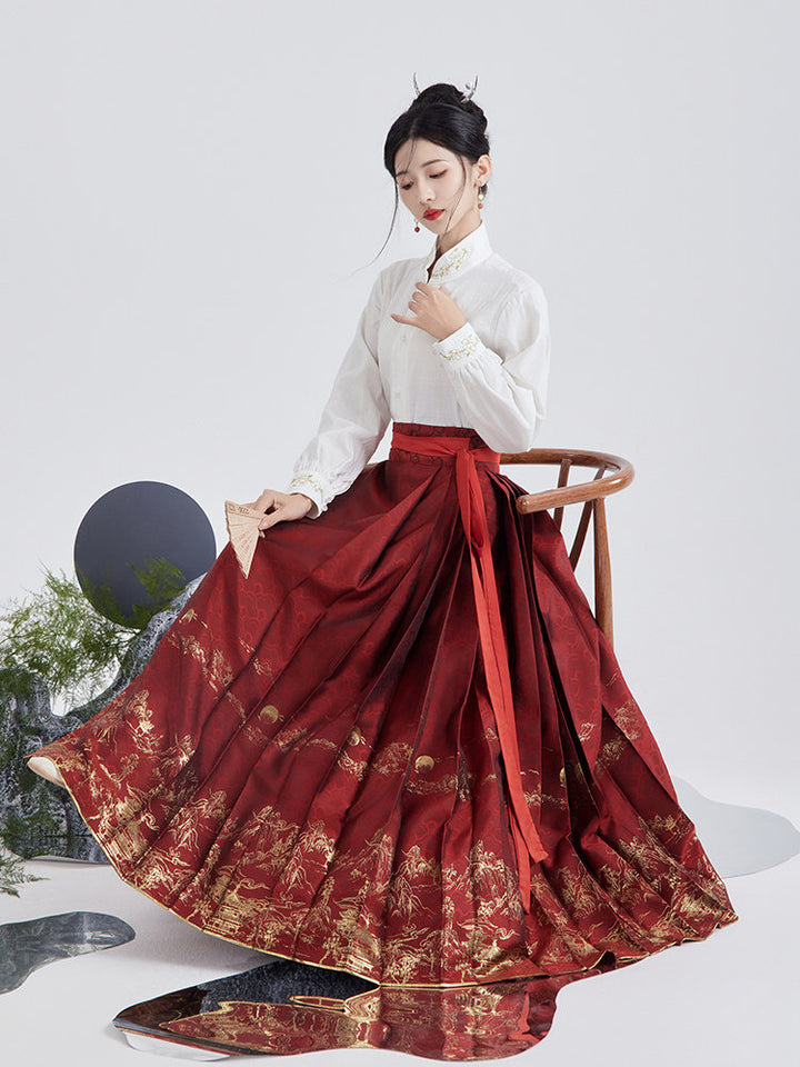 Original Luodian & Silver Thread New Chinese Mamianqun Skirt Set, Daily Commute Ming Hanfu