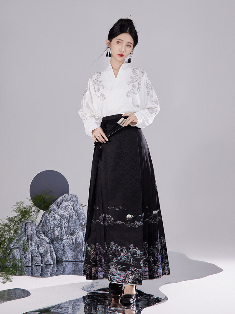 Original Luodian & Silver Thread New Chinese Mamianqun Skirt Set, Daily Commute Ming Hanfu
