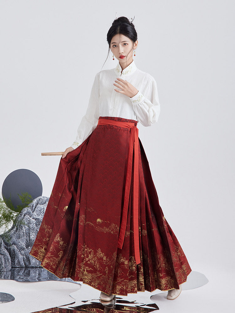Original Luodian & Silver Thread New Chinese Mamianqun Skirt Set, Daily Commute Ming Hanfu