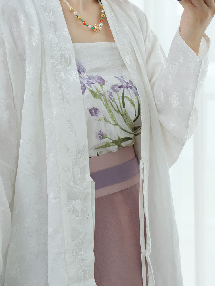 An Xiu Ying Xiang[Rose] Original Hanfu Song-style Cross-collar Airplane Sleeve Short Top Modified Han Elements Rayon Jacquard Autumn