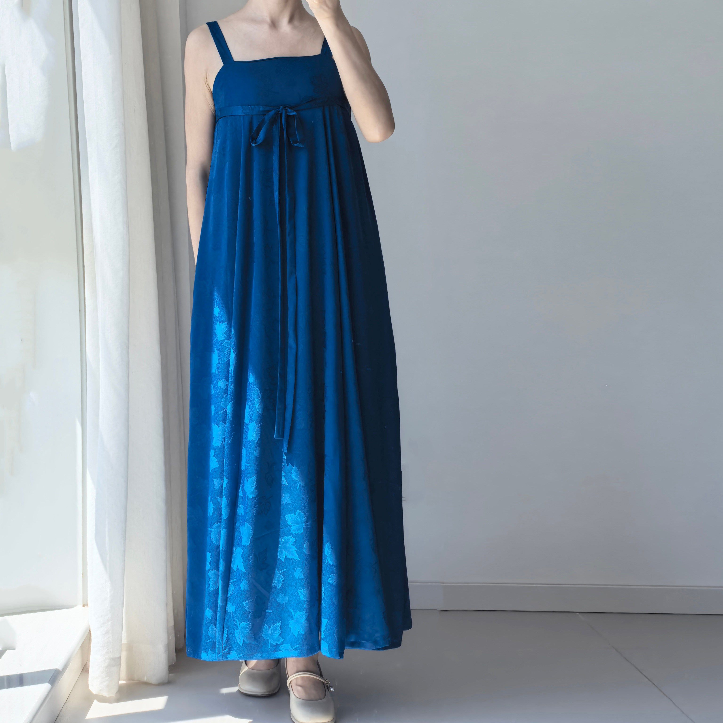 Original Hanfu Modified Camisole & Split Skirt w/ Pockets, Bra Pad Compatible (Blue)