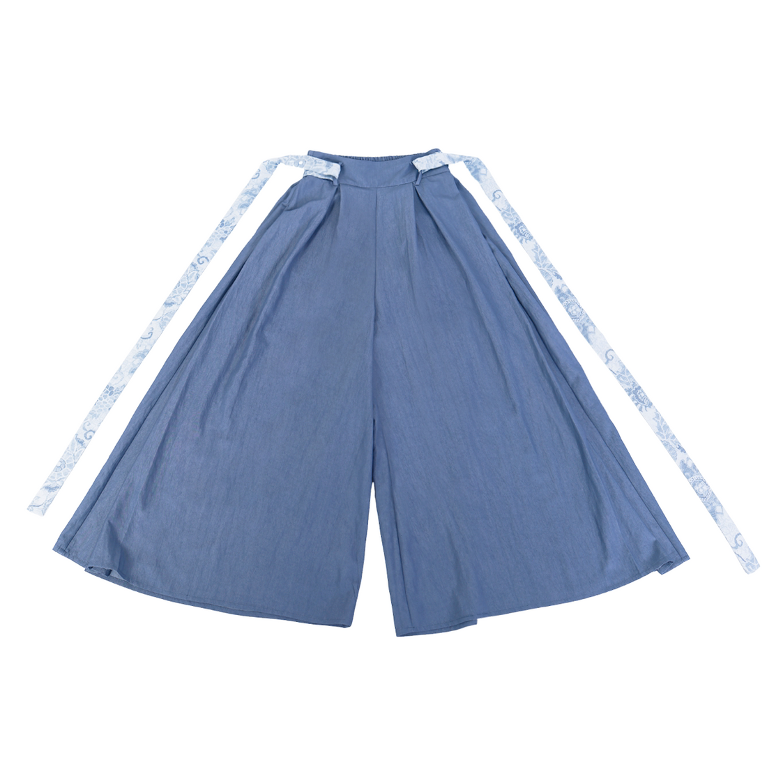 Nimeng Kongqing Original Hanfu Song-style Open-front Jacket w/ Roll-up Sleeves, Elastic Waist Wide-leg Song Pants, Denim Vintage Casual