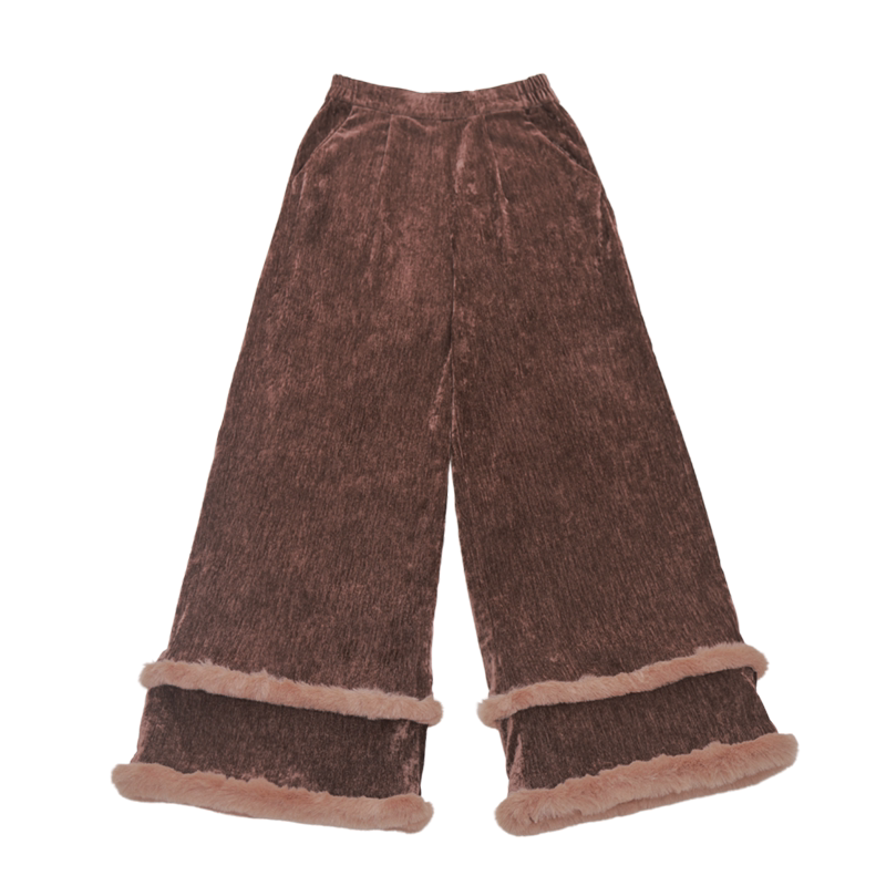 Dreamlike After Class Ming-Style Square-Neck Half-Sleeve Knit Top & Fuzzy Plaid Wide-Leg Pants, Casual Hanfu-Inspired Outfit