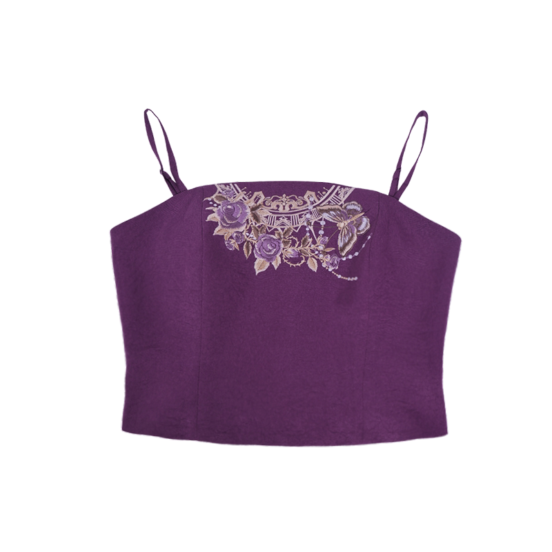 Dreamlike Dusk Mountain Purple Original Hanfu Song-Style Batwing Sleeve Wrap Skirt, Spring/Fall Chenille Embroidery & Gold Brocade, Elegant Everyday Wear