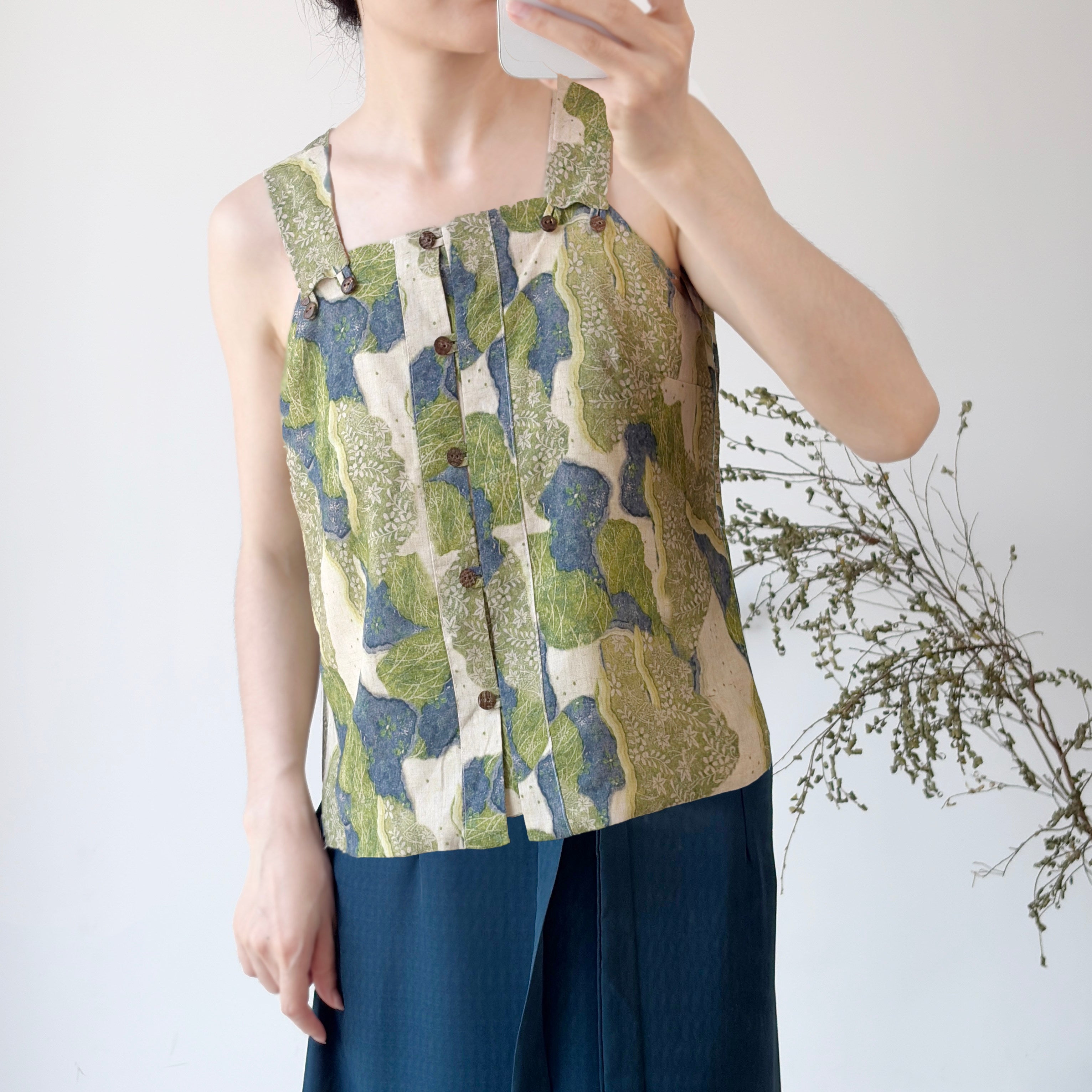 Dark Sleeve Fragrance Ming-Style Waist Hanfu, Cotton&Linen Breathable Daily Tank Top
