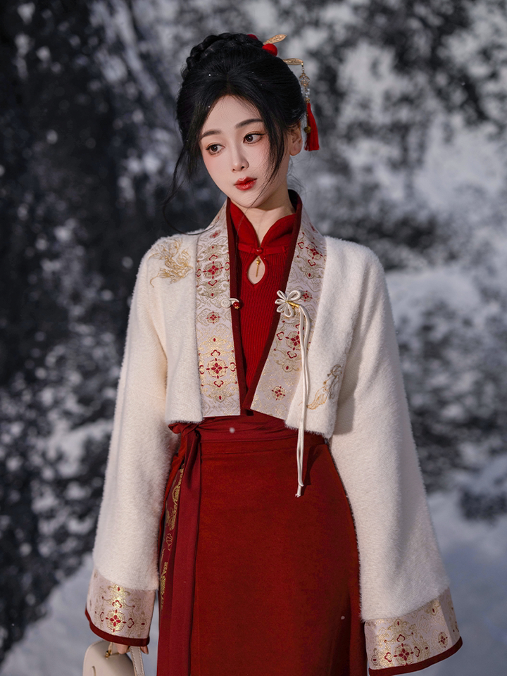 Dreamy Year After Year, Red Brocade Swirl Skirt Hanfu, Engagement & Wedding Toast Outfit, Lunar New Year Outfit, Fall/Winter Original Chinese Style
