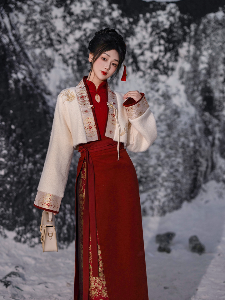 Dreamy Year After Year, Red Brocade Swirl Skirt Hanfu, Engagement & Wedding Toast Outfit, Lunar New Year Outfit, Fall/Winter Original Chinese Style