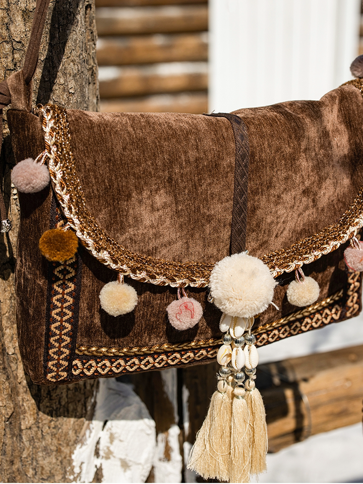 Fantasy Frontier Song Crossbody Bag, Ethnic Snow-Nylon Shoulder Bag with Multiple Compartments, Large Capacity