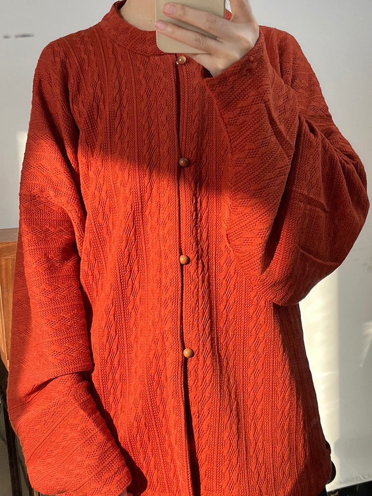 Anxiu Yingxiang Original [Maple Leaf] Knit Ming-style Stand-up Collar Cross-front Bow-bag Sleeve Hanfu Women's Daily Versatile