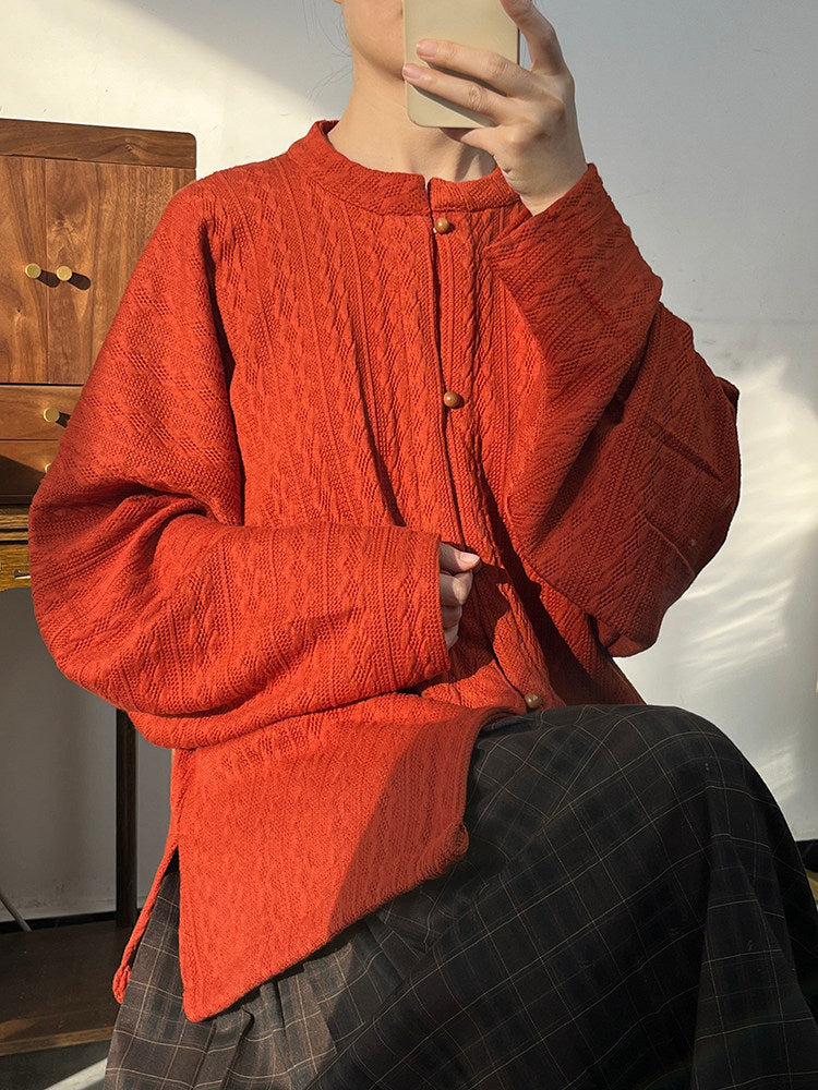 Anxiu Yingxiang Original [Maple Leaf] Knit Ming-style Stand-up Collar Cross-front Bow-bag Sleeve Hanfu Women's Daily Versatile
