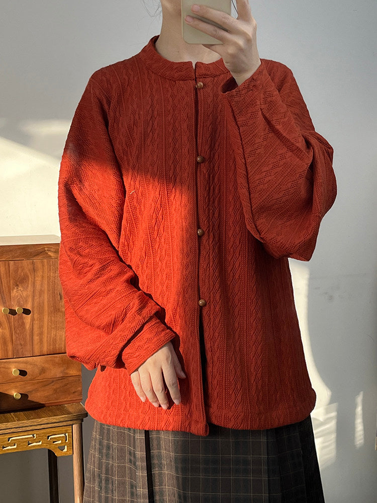 Anxiu Yingxiang Original [Maple Leaf] Knit Ming-style Stand-up Collar Cross-front Bow-bag Sleeve Hanfu Women's Daily Versatile