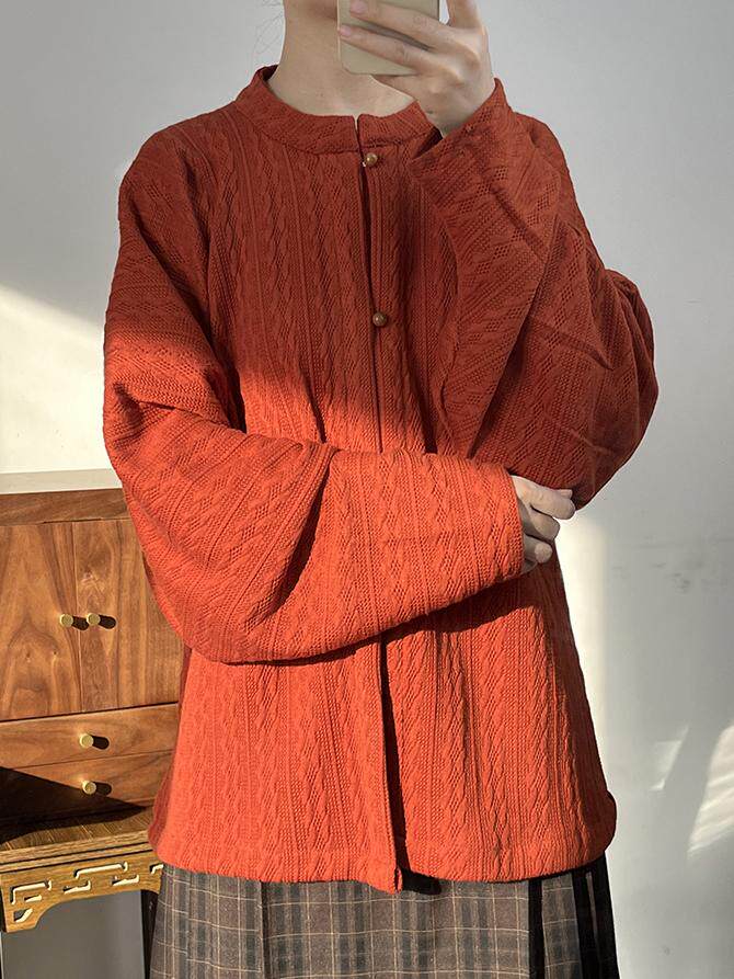 Anxiu Yingxiang Original [Maple Leaf] Knit Ming-style Stand-up Collar Cross-front Bow-bag Sleeve Hanfu Women's Daily Versatile