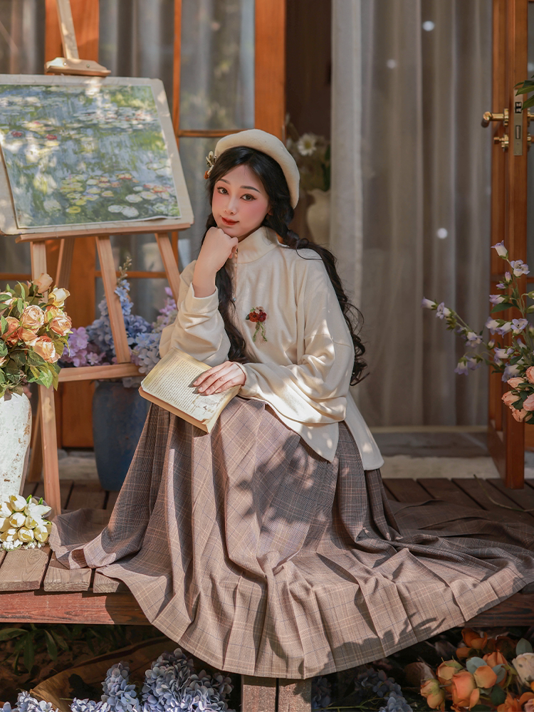 Dreamy Rainbow Plaid Mamian Skirt, 8/10 Length, Preppy Everyday & Workwear, Versatile Ming-Style Hanfu