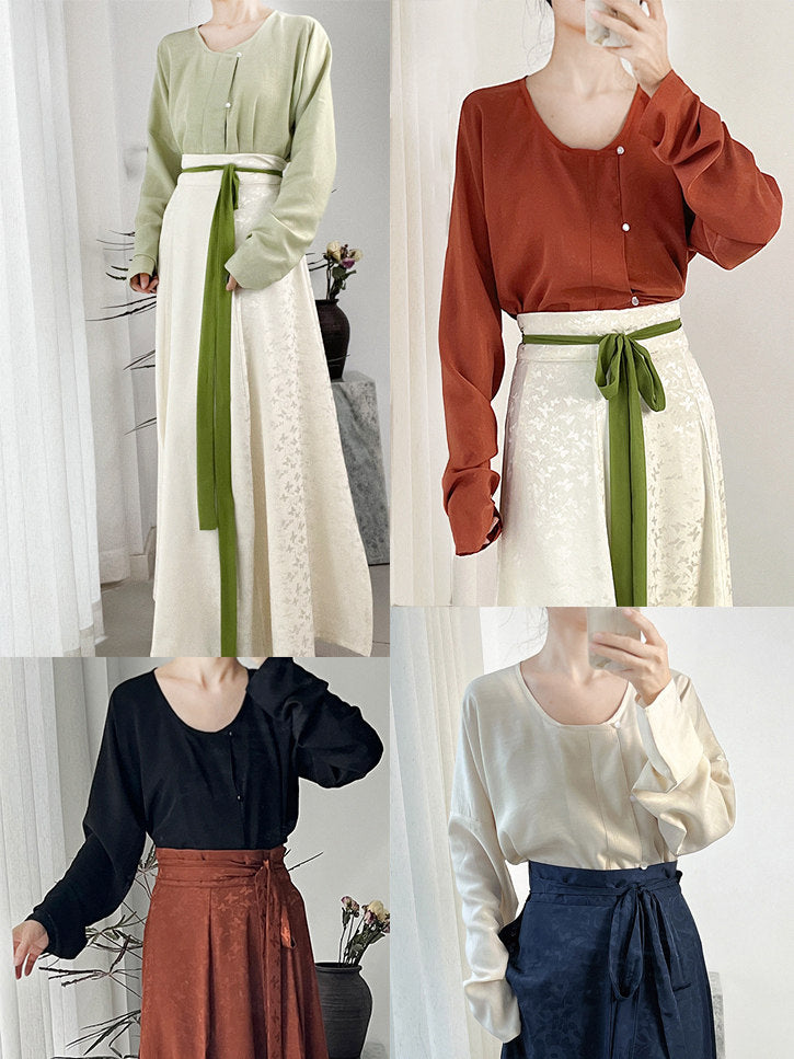 Anxiu Yingxiang Original "Chun Bu Wan" Tang-style Hanfu Women's Solid Cross-collar & Round-collar Tops Multi-color Daily Commute