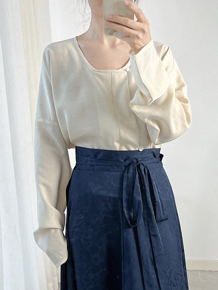 Anxiu Yingxiang Original "Chun Bu Wan" Tang-style Hanfu Women's Solid Cross-collar & Round-collar Tops Multi-color Daily Commute