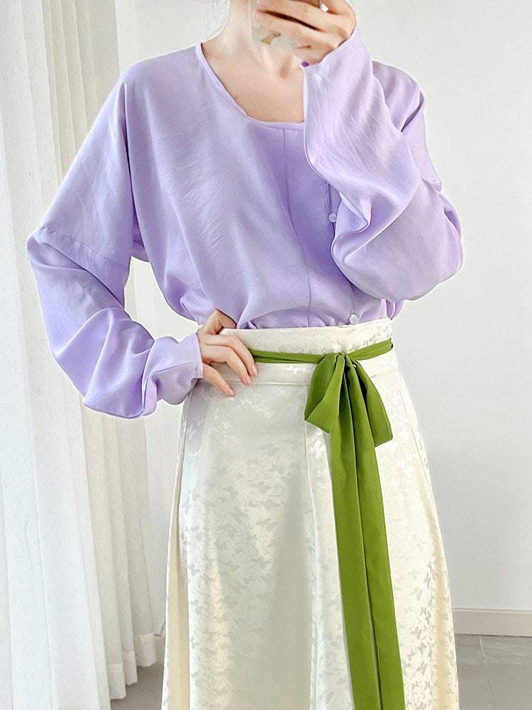 Anxiu Yingxiang Original "Chun Bu Wan" Tang-style Hanfu Women's Solid Cross-collar & Round-collar Tops Multi-color Daily Commute