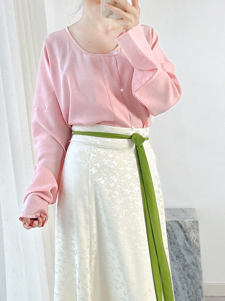 Anxiu Yingxiang Original "Chun Bu Wan" Tang-style Hanfu Women's Solid Cross-collar & Round-collar Tops Multi-color Daily Commute