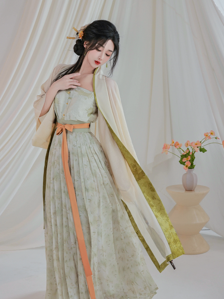 Nimeng Original Xiaoshanqing Song-Style Hanfu Pleated Skirt, Everyday Commuter Wear, Fresh Floral Beading for Spring & Fall