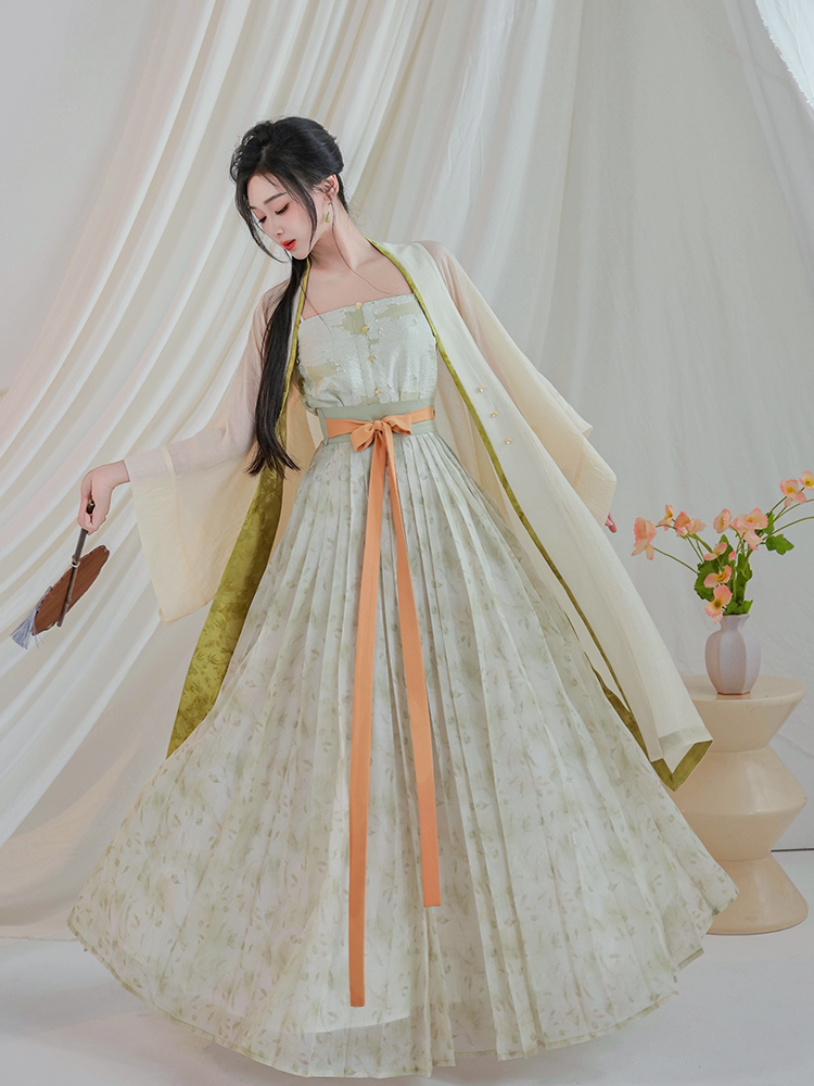 Nimeng Original Xiaoshanqing Song-Style Hanfu Pleated Skirt, Everyday Commuter Wear, Fresh Floral Beading for Spring & Fall