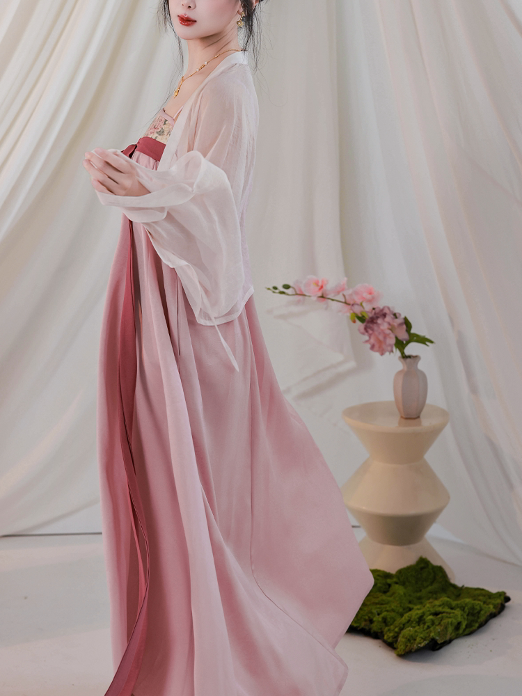 Nimeng Manchunjiao Original Tang-Style Han Qixiong Dress w/ Elastic Pockets, Light Spring Pink Chinese Slip
