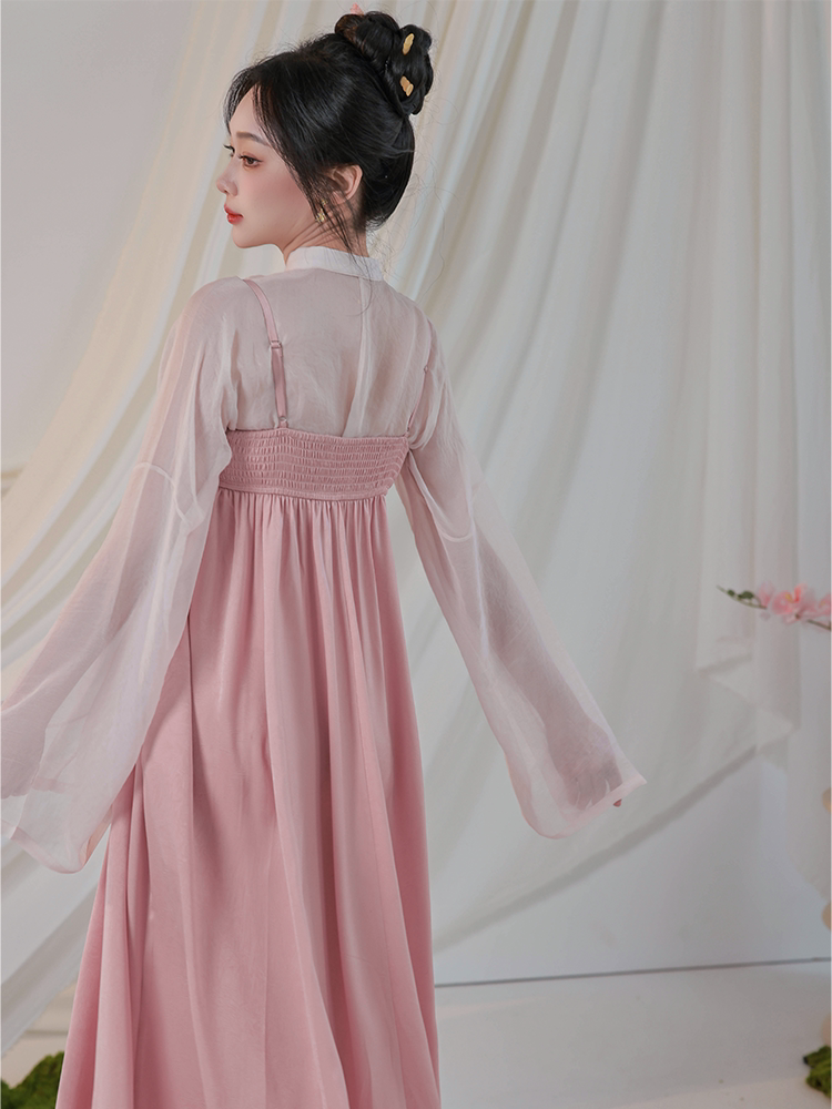 Nimeng Manchunjiao Original Tang-Style Han Qixiong Dress w/ Elastic Pockets, Light Spring Pink Chinese Slip
