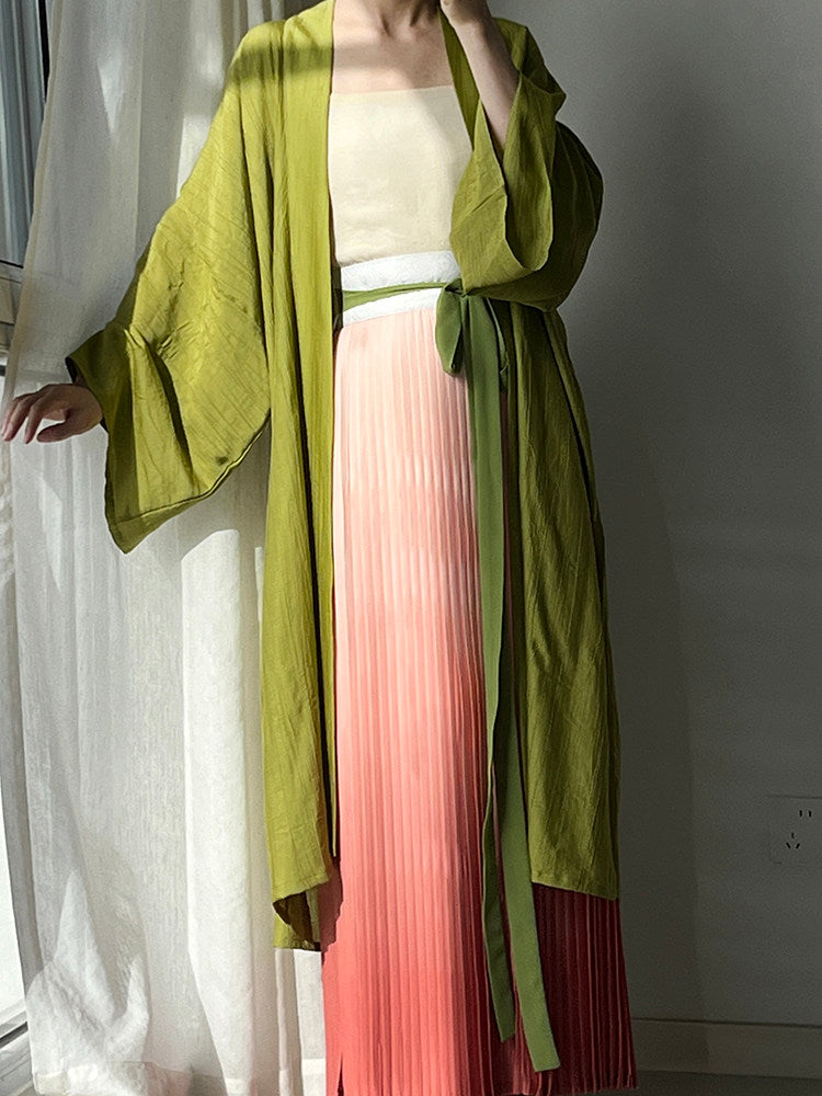 Anxiu Yingxiang [Green Crackle] Hanfu Women Song-style Tieguai Tomb Replica Tencel Long Gown - Daily Casual & Commute