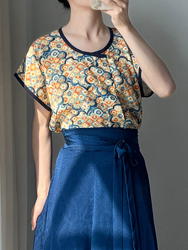 Dark Sleeve Fragrance [Tang] Hanfu Women's Modified Round Neck Short Sleeve Daily Wear