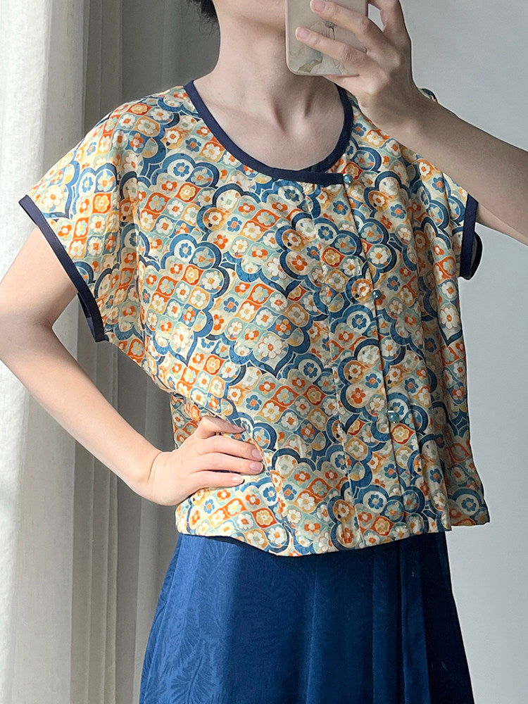 Dark Sleeve Fragrance [Tang] Hanfu Women's Modified Round Neck Short Sleeve Daily Wear