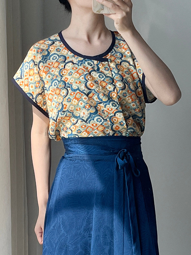 Dark Sleeve Fragrance [Tang] Hanfu Women's Modified Round Neck Short Sleeve Daily Wear