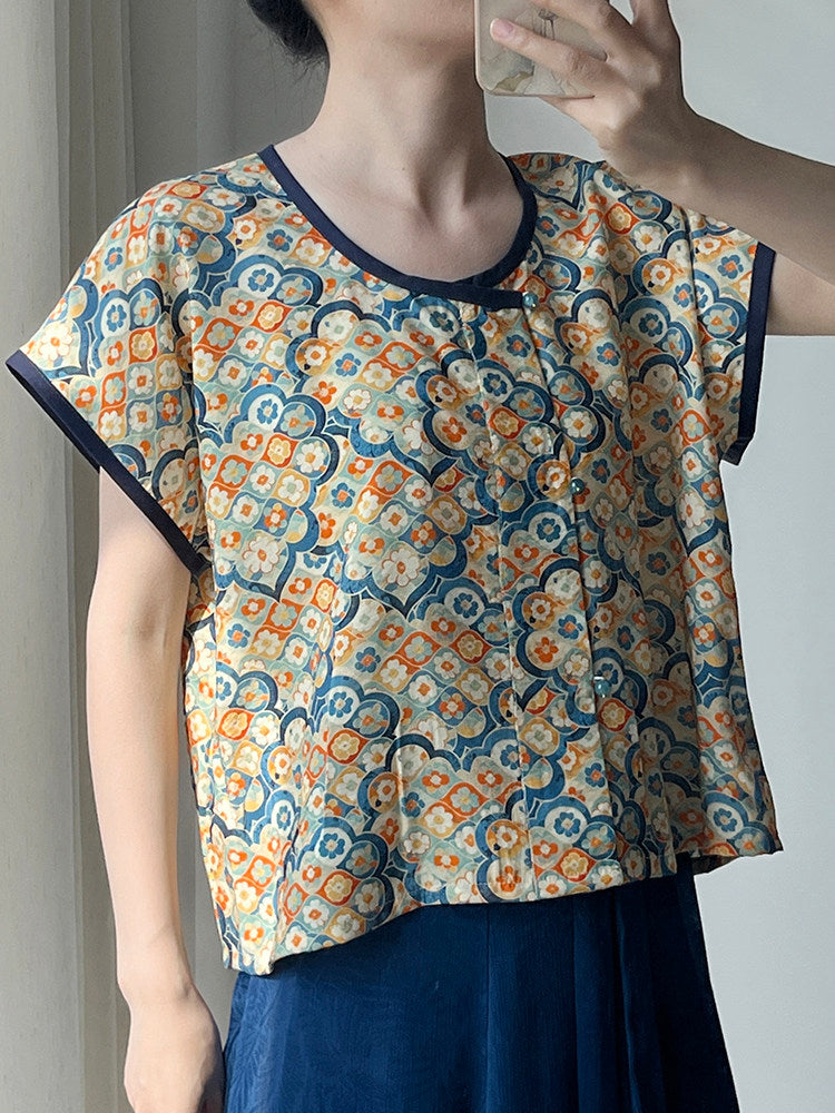 Dark Sleeve Fragrance [Tang] Hanfu Women's Modified Round Neck Short Sleeve Daily Wear