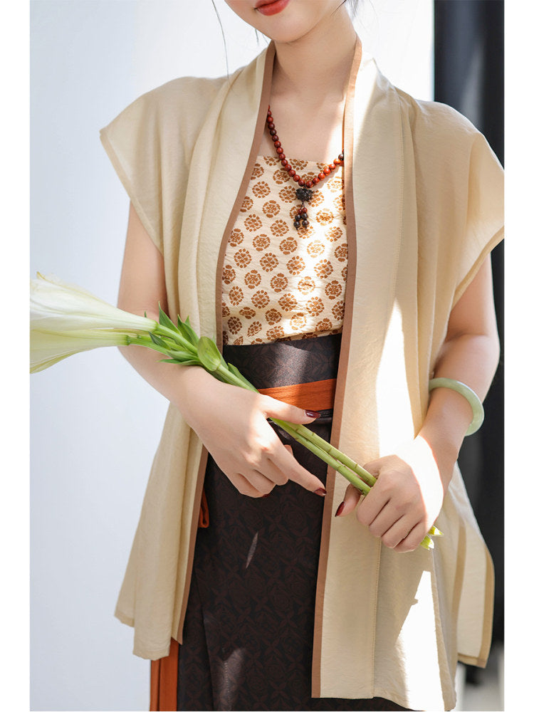 Ni Meng Dao Hua Xiang Original Song-style Hanfu Airplane Sleeves Song Vest Twirl Skirt Spring&Autumn Vintage Daily Commute Set for Women