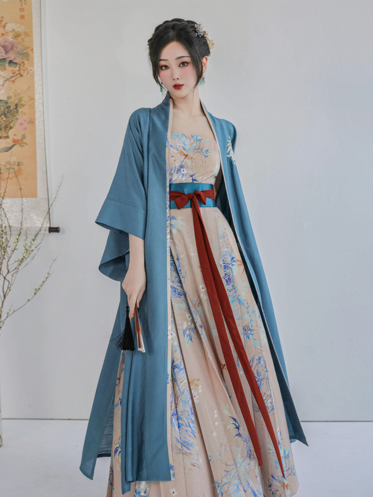 Dreamscape Summer Original Han-Style Dress, Song Dynasty Style, Longgan Temple-Inspired, Daily & Workwear, Women's, With Pockets