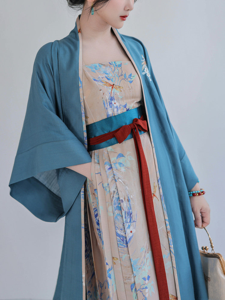 Dreamscape Summer Original Han-Style Dress, Song Dynasty Style, Longgan Temple-Inspired, Daily & Workwear, Women's, With Pockets