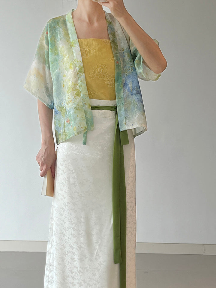 Song-style 2-Piece Hanfu: Swirl Half Skirt & Wu Zhou Beizi for Daily Commute - Anxiu Yingxiang Original