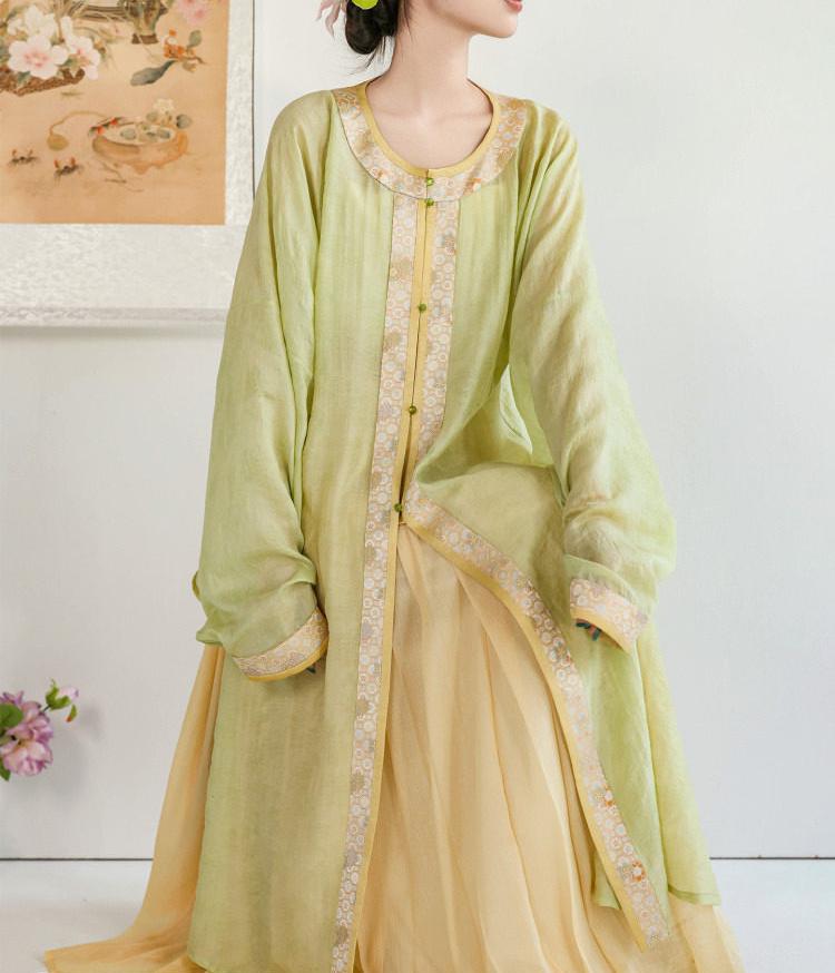 Ni Meng Chun Cha Original Wanli Long Robe & Hundred Pleat Skirt, Ming & Song Hanfu, Tencel Brocade, Daily Commute Women's