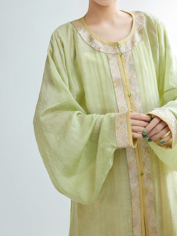 Ni Meng Chun Cha Original Wanli Long Robe & Hundred Pleat Skirt, Ming & Song Hanfu, Tencel Brocade, Daily Commute Women's